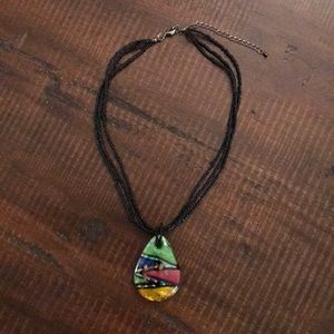 Glass Pendant & Seed Bead Necklace